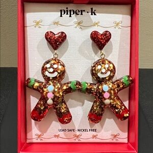 Piper K | Whimsical Glittery Gingerbread Christmas Earrings